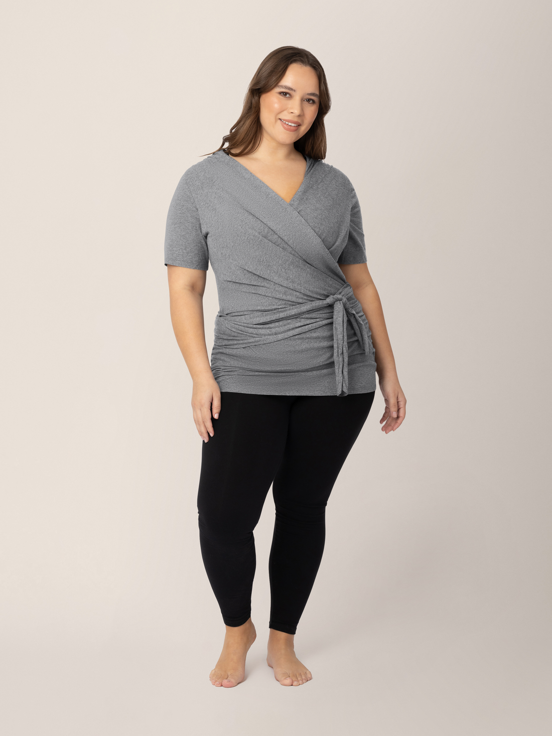 Kindred Bravely Organic Cotton Skin to Skin Short Sleeve Wrap Top | Charcoal Grey Heather