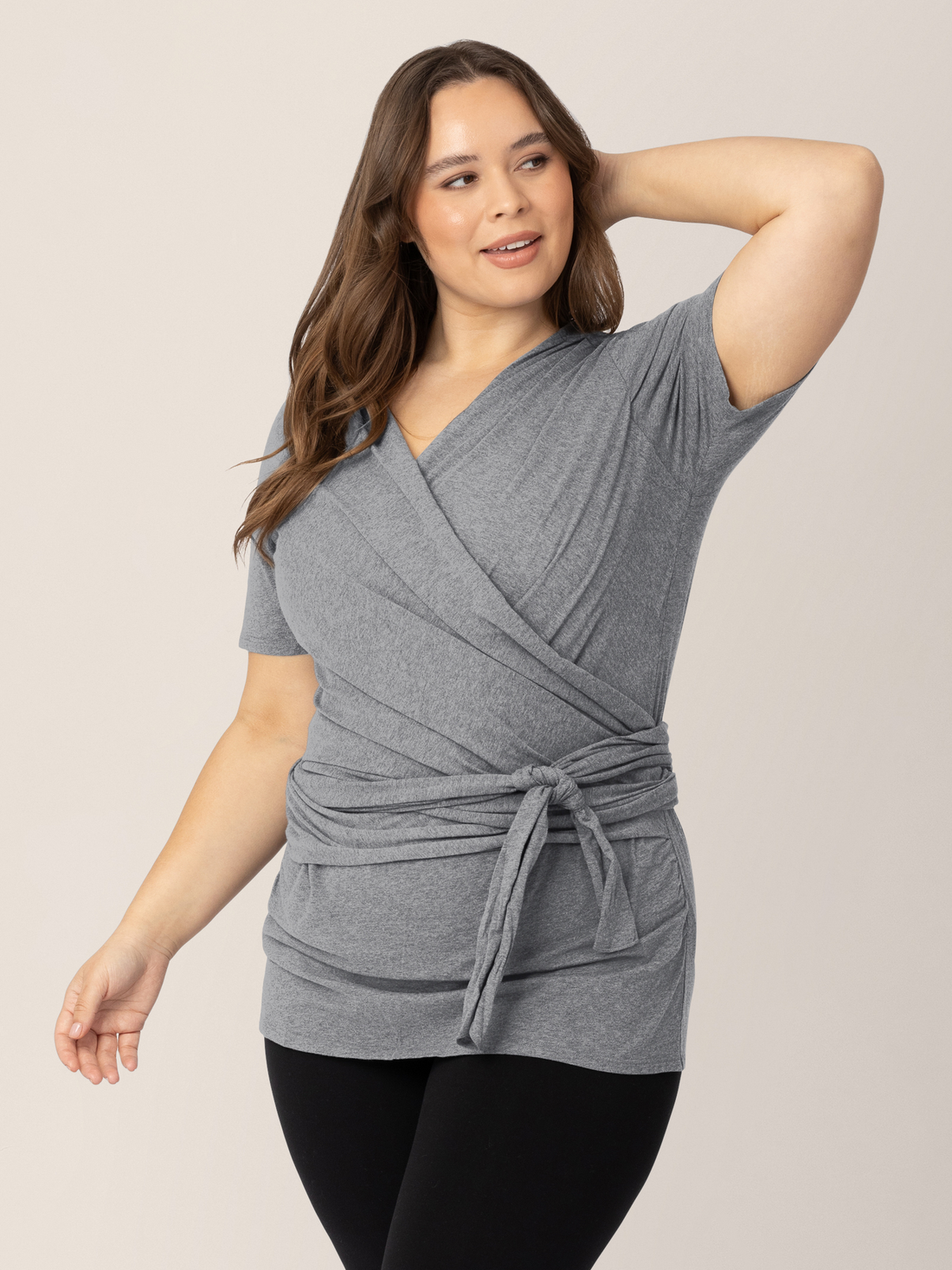 Kindred Bravely Organic Cotton Skin to Skin Short Sleeve Wrap Top | Charcoal Grey Heather