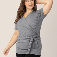 Kindred Bravely Organic Cotton Skin to Skin Short Sleeve Wrap Top | Charcoal Grey Heather