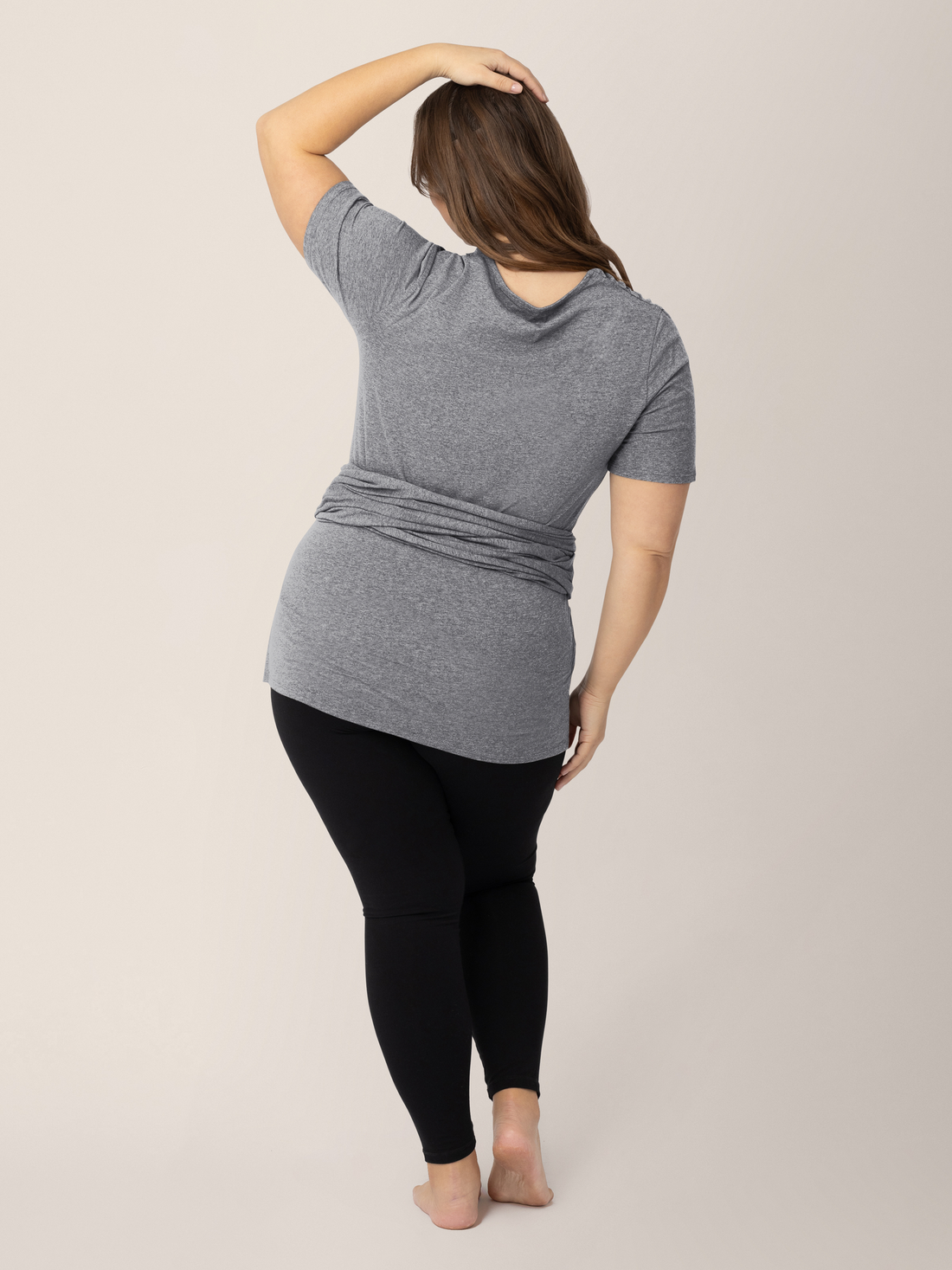 Kindred Bravely Organic Cotton Skin to Skin Short Sleeve Wrap Top | Charcoal Grey Heather