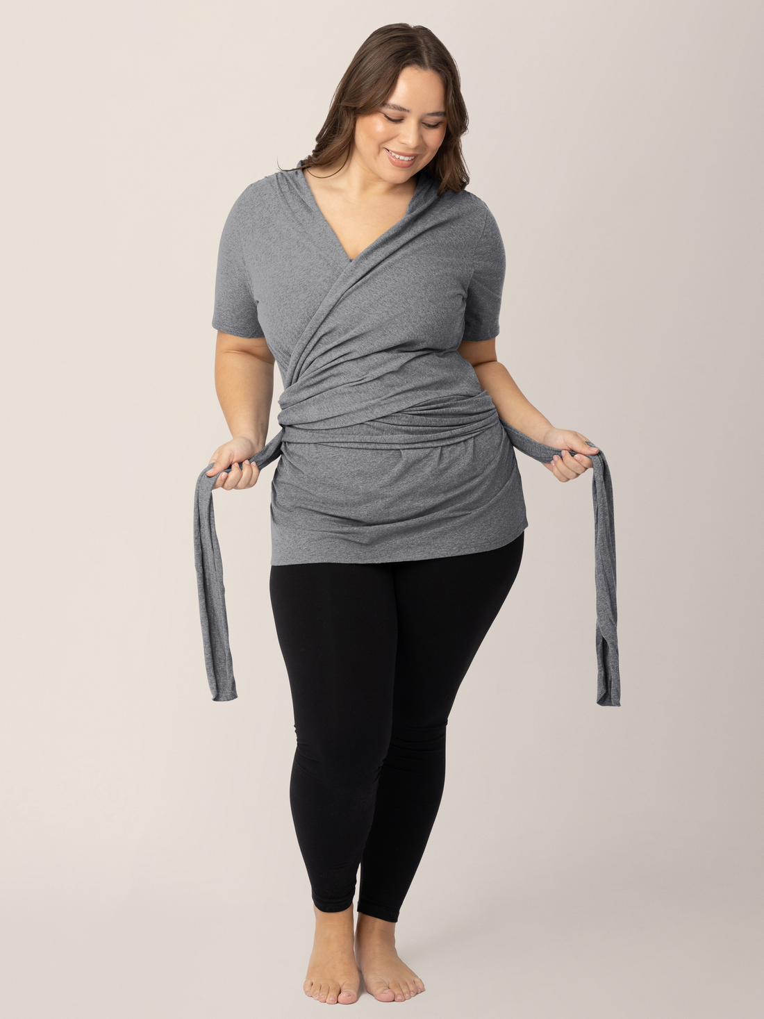 Kindred Bravely Organic Cotton Skin to Skin Short Sleeve Wrap Top | Charcoal Grey Heather