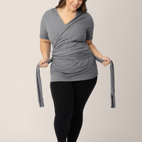 Kindred Bravely Organic Cotton Skin to Skin Short Sleeve Wrap Top | Charcoal Grey Heather
