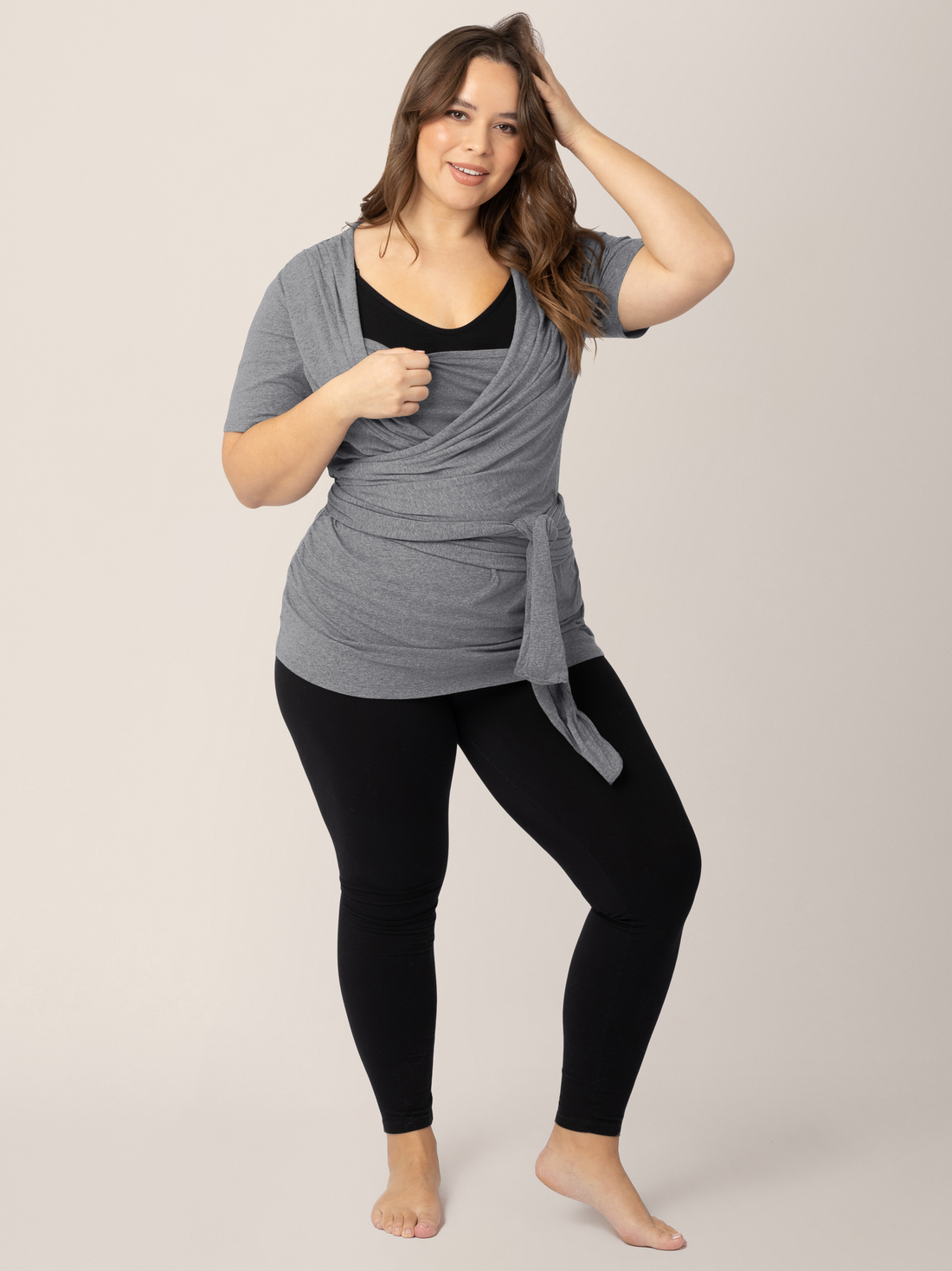 Kindred Bravely Organic Cotton Skin to Skin Short Sleeve Wrap Top | Charcoal Grey Heather