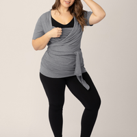 Kindred Bravely Organic Cotton Skin to Skin Short Sleeve Wrap Top | Charcoal Grey Heather
