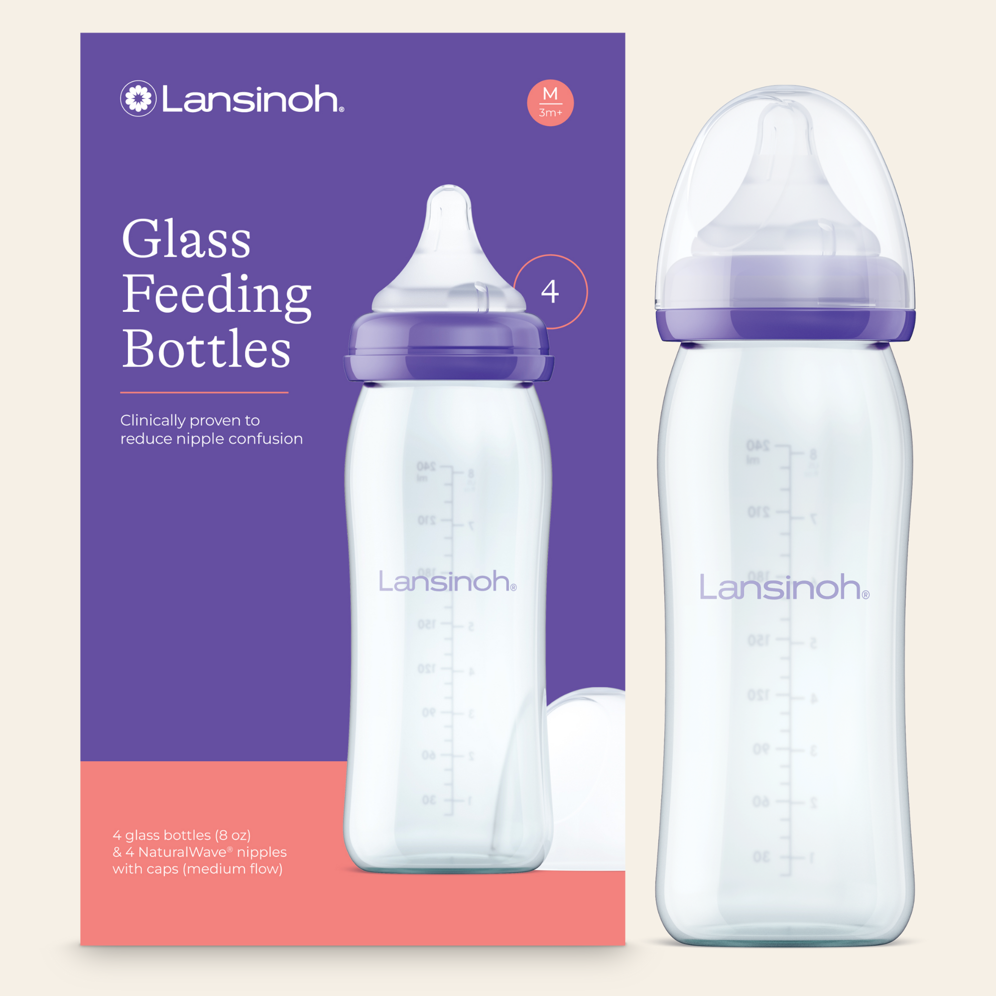 Lansinoh Baby Bottles with NaturalWave Nipple (8oz)