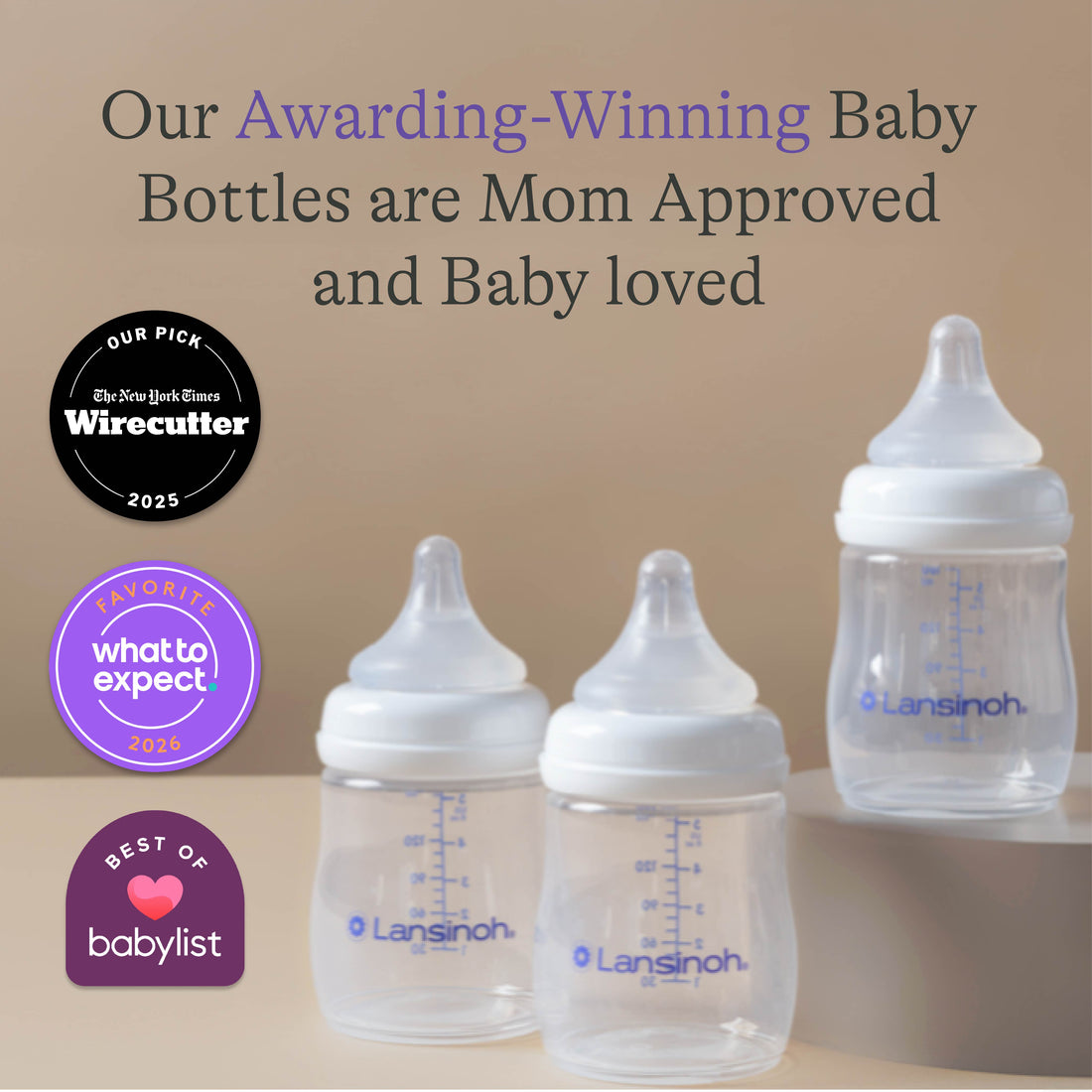 Lansinoh Baby Bottles with NaturalWave Nipple (5oz) 4-Pack