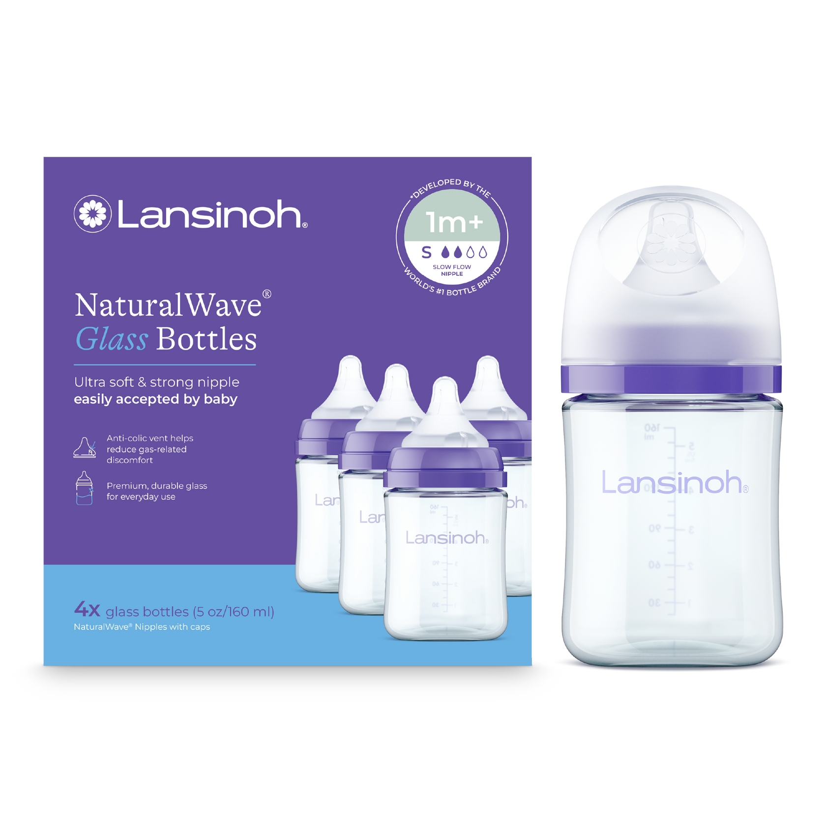 Glass Baby Bottles 5oz (Slow Flow - 4 pack)