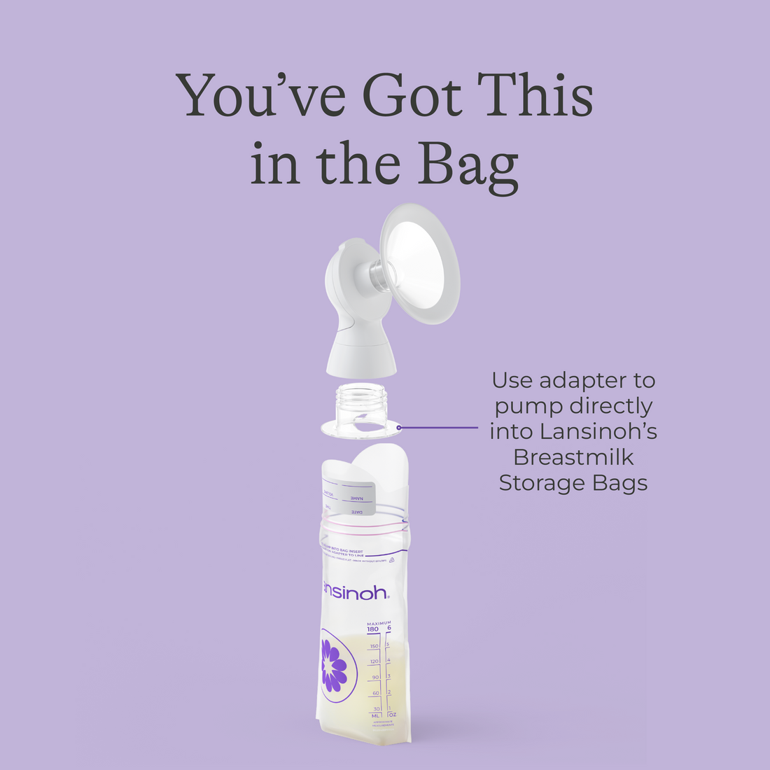 Breastmilk Storage Bags 6oz (50ct) with 2 Pump Adapters