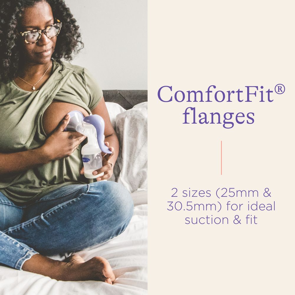 Lansinoh Manual Breast Pump, Ergonomic, Easy Express & Dual Mode, 1 Count,  Includes 2 Flange Sizes (Standard & Large), and NaturalWave Nipple, Cap &  Collar, All for Ideal Suction, Storage and Feeding 